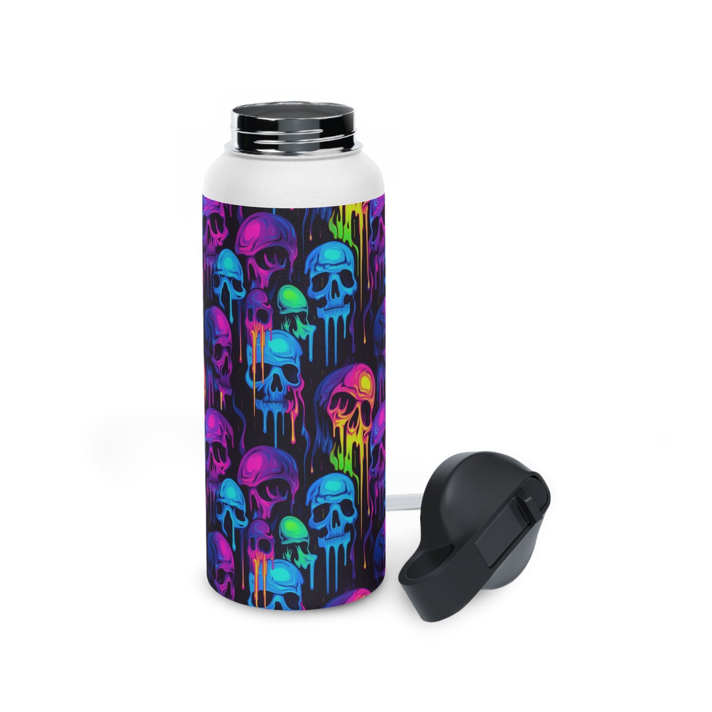 Neon Skulls - Stainless Steel Water Bottle, Straw Lid