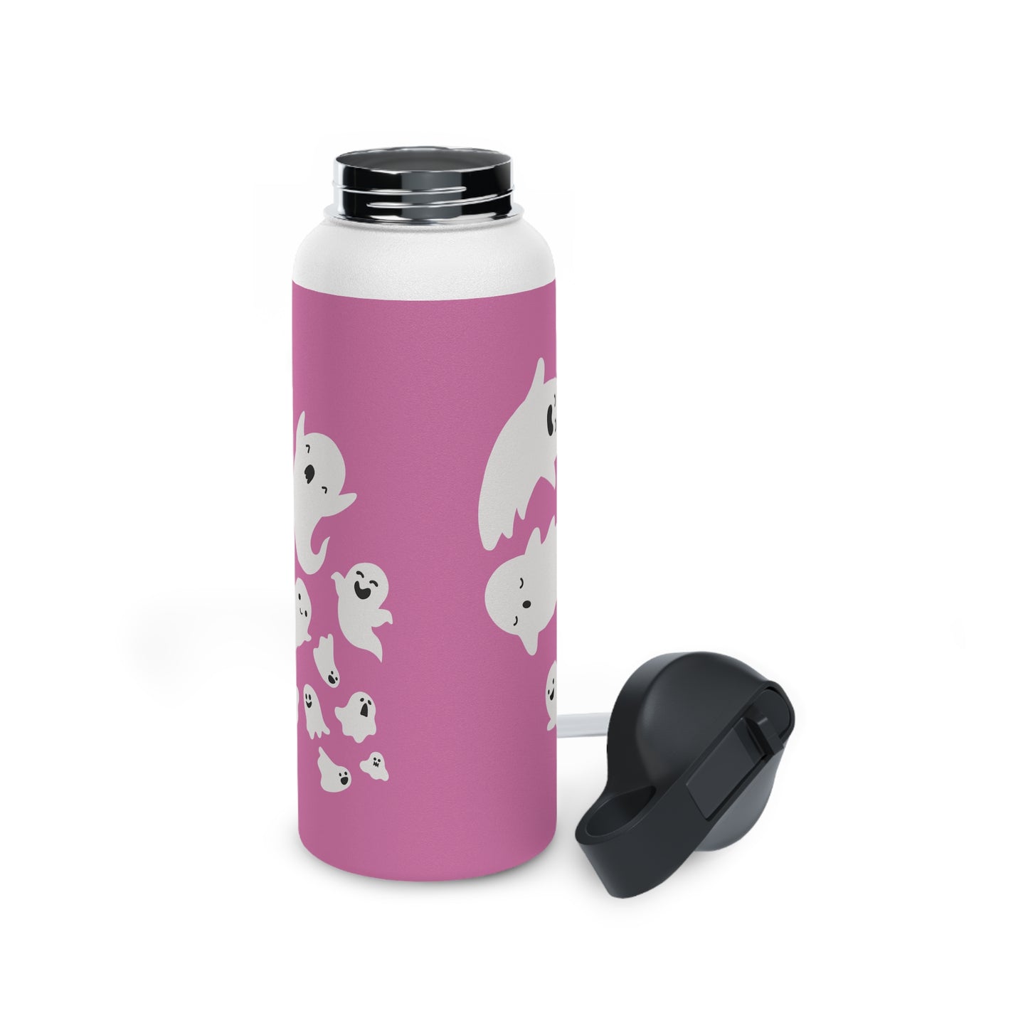 Pink Ghosts - Stainless Steel Water Bottle, Straw Lid