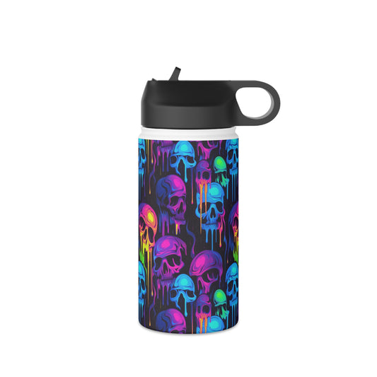 Neon Skulls - Stainless Steel Water Bottle, Straw Lid