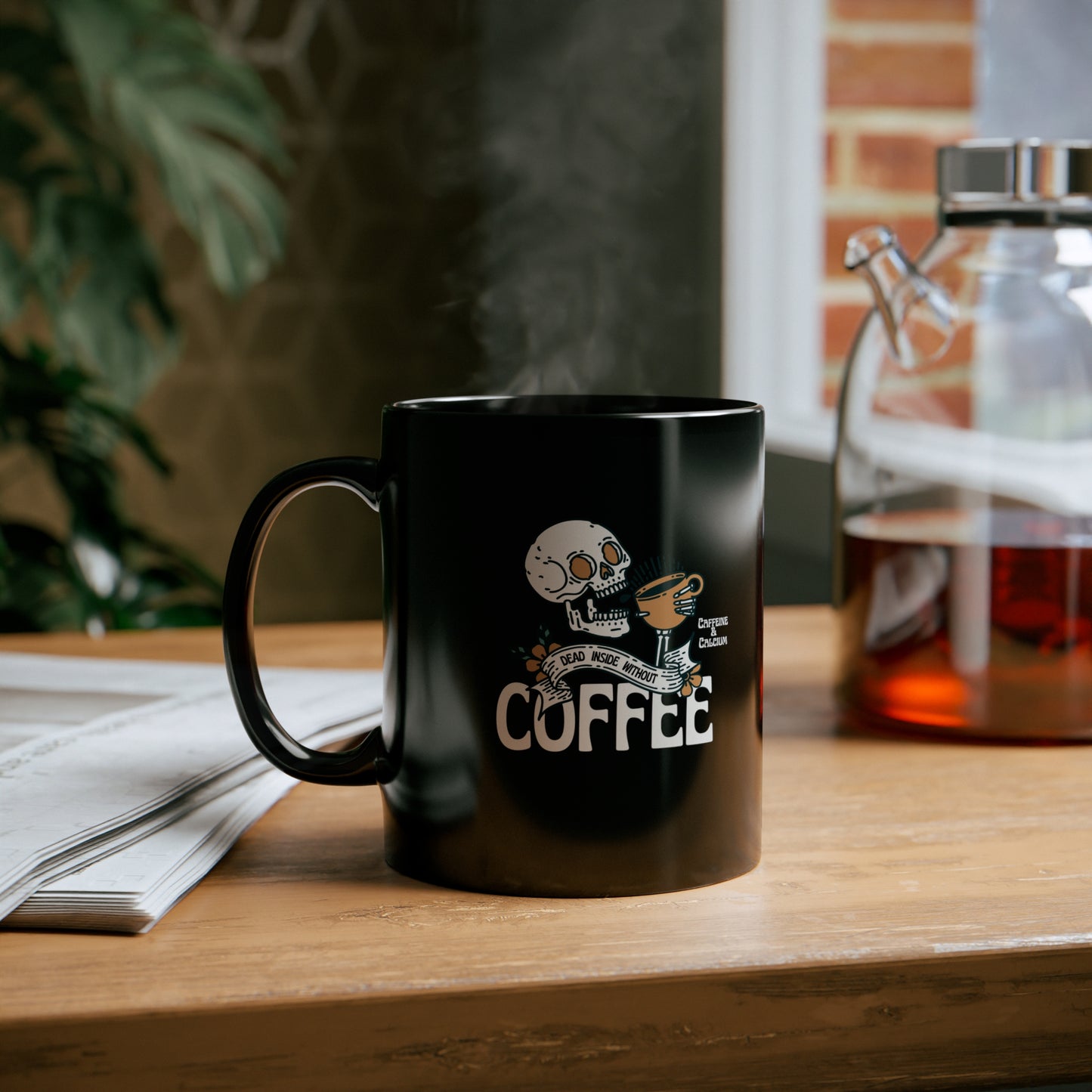 Dead Inside Without Coffee - Black Coffee Mug