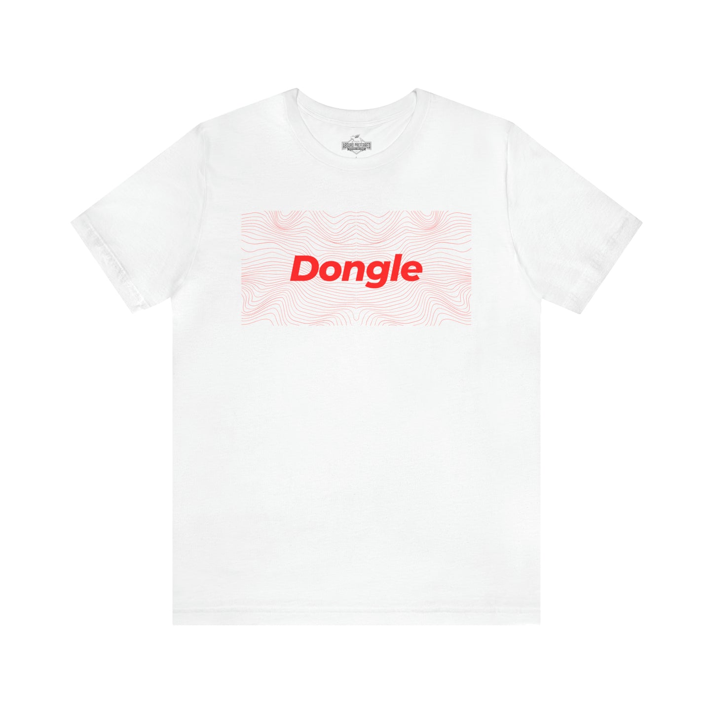 White colored shirt with the word Dongle