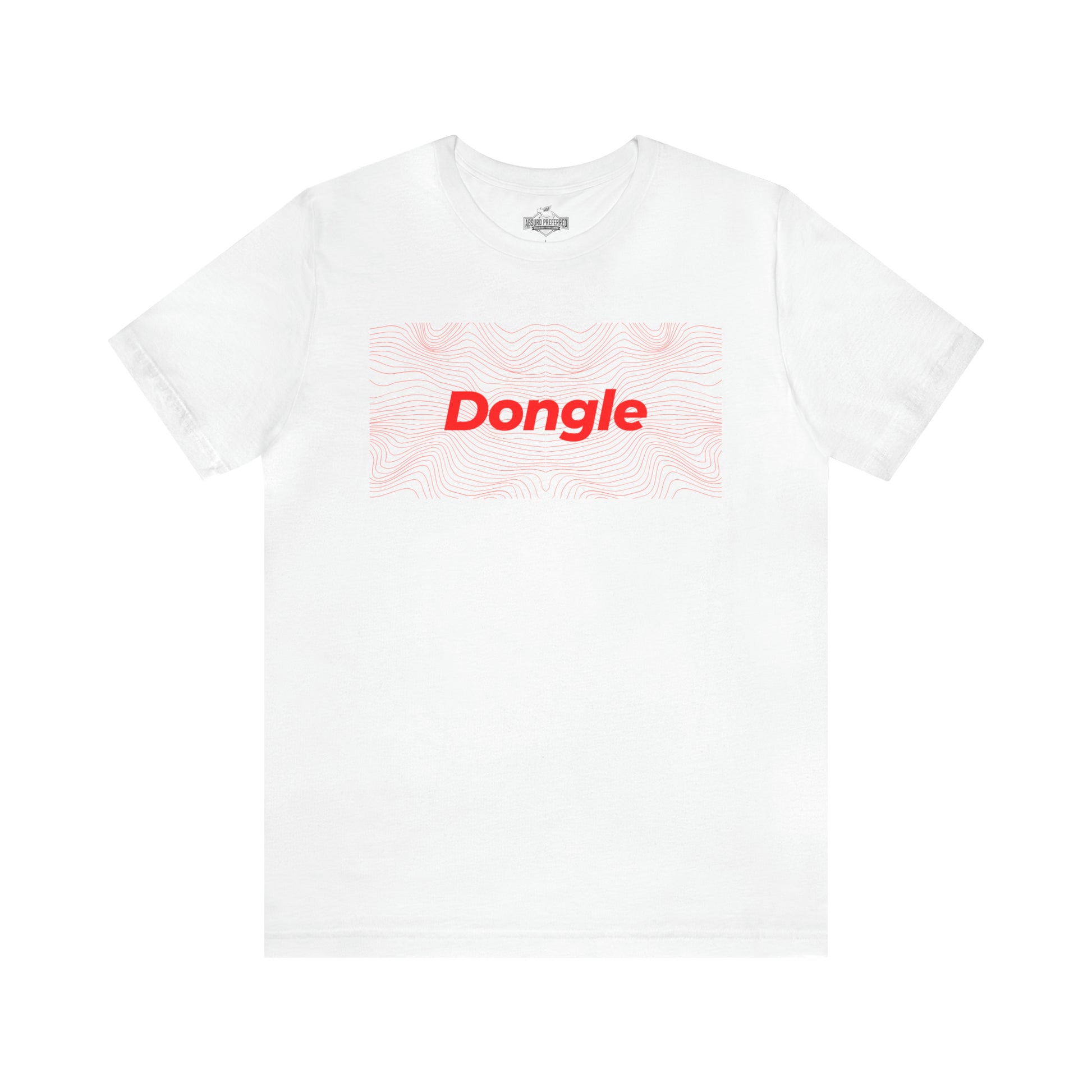 White colored shirt with the word Dongle