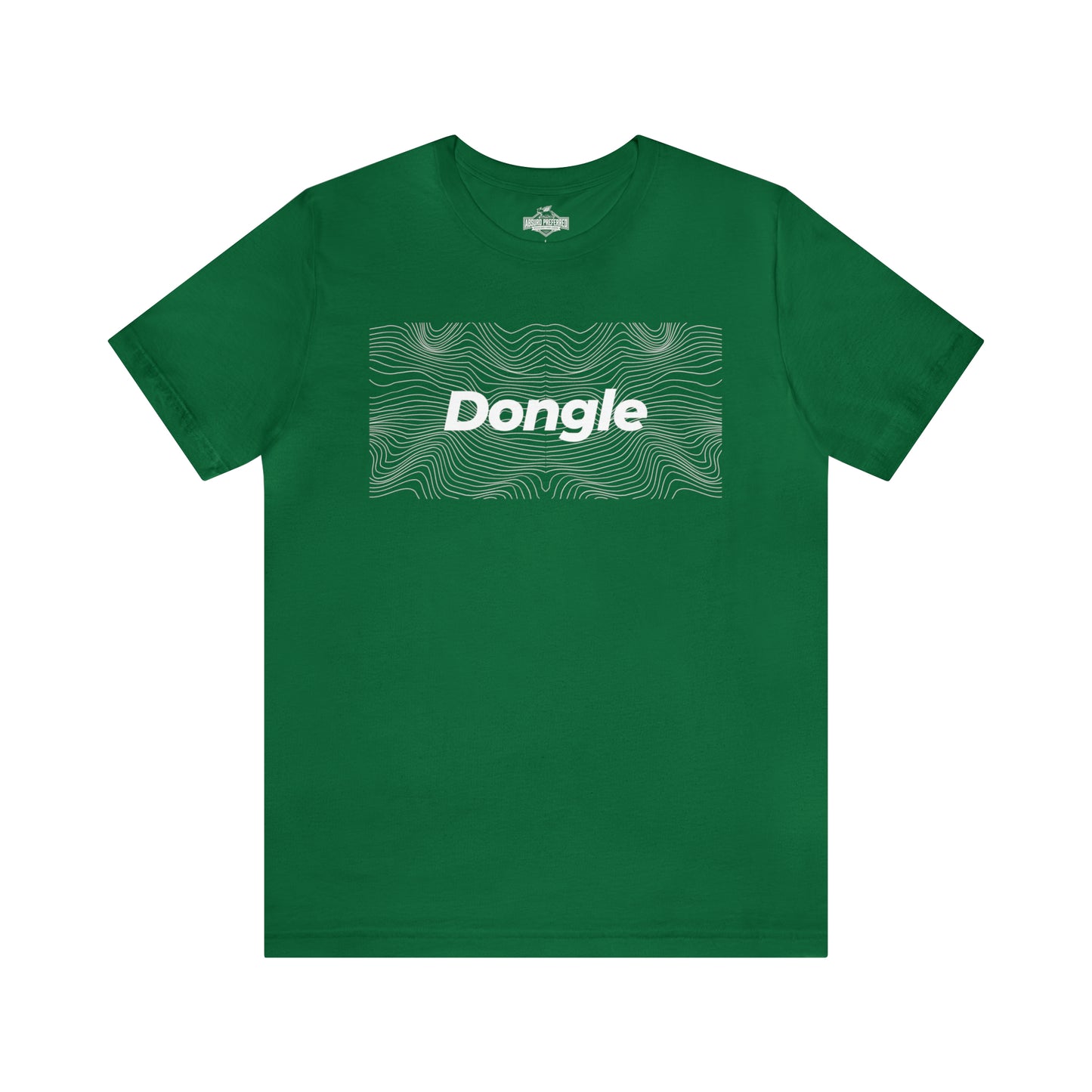 Kelly colored shirt with the word Dongle