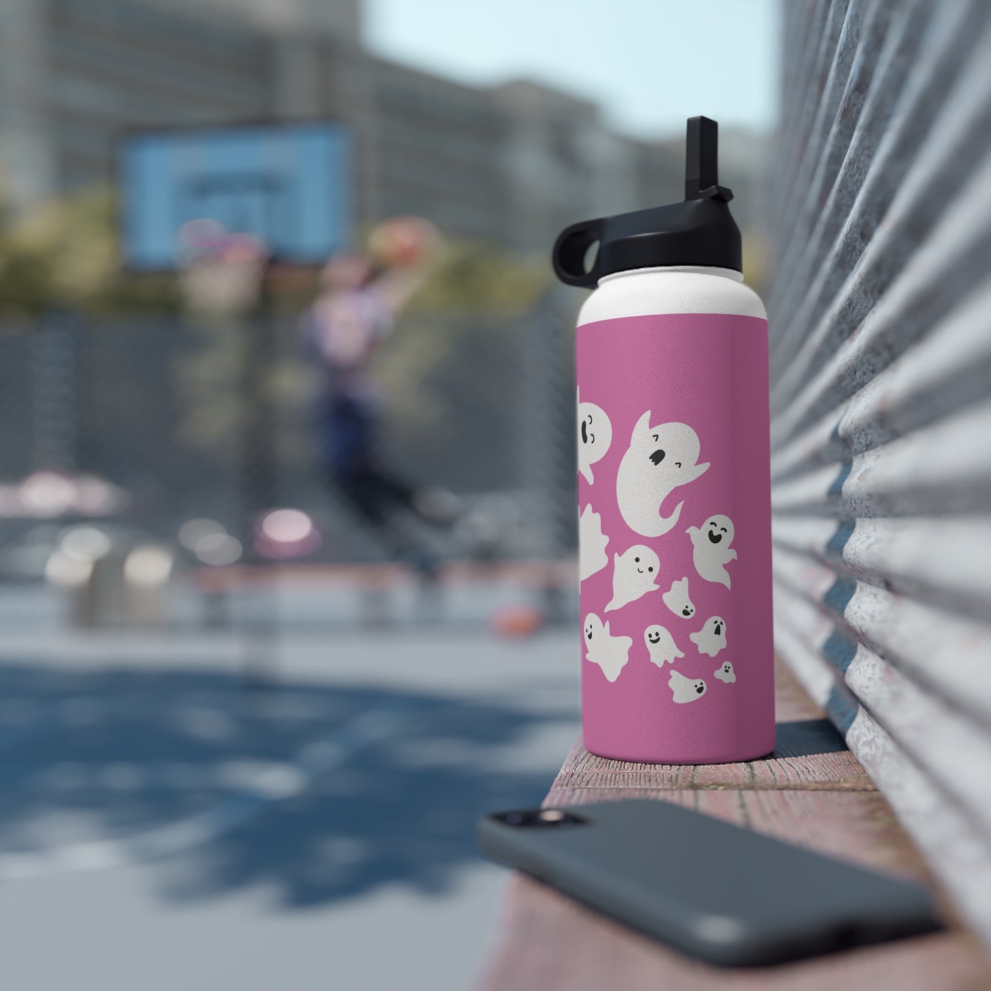 Pink Ghosts - Stainless Steel Water Bottle, Straw Lid