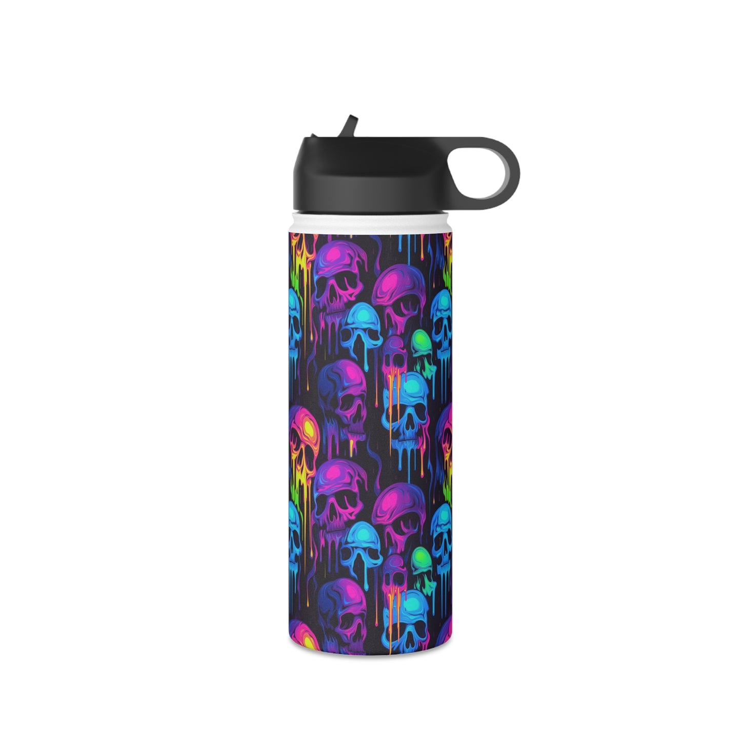 Neon Skulls - Stainless Steel Water Bottle, Straw Lid