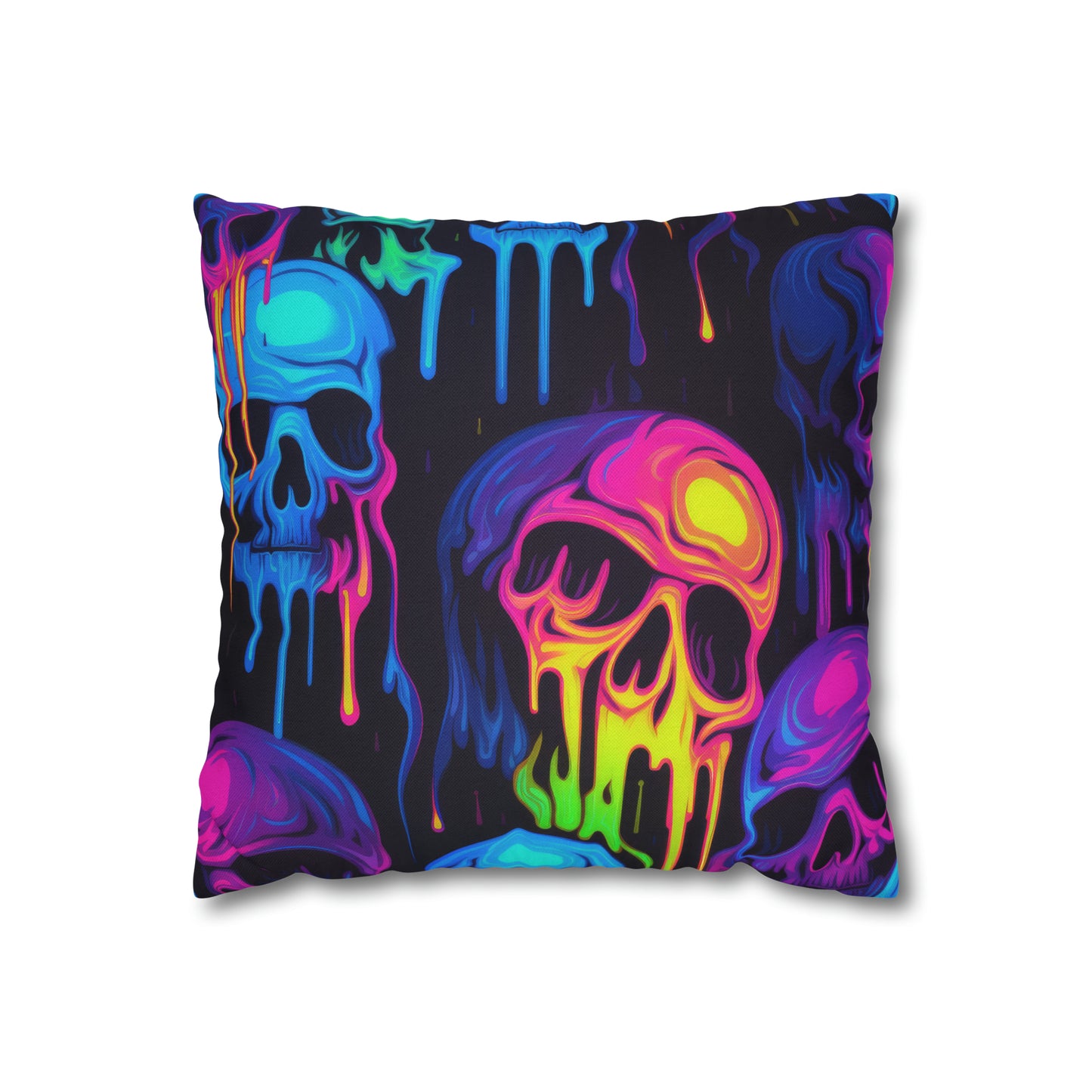 Neon Melting Skulls - Halloween Pillow Cover