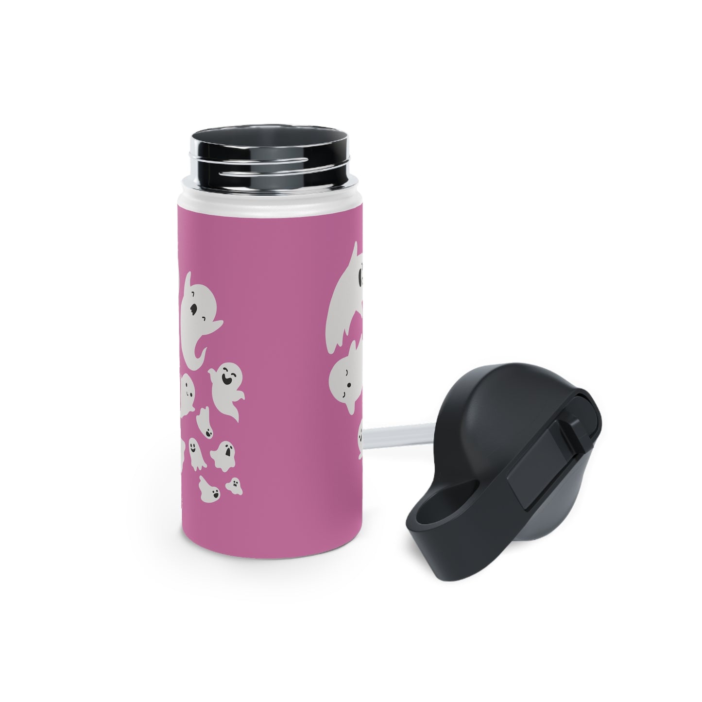 Pink Ghosts - Stainless Steel Water Bottle, Straw Lid