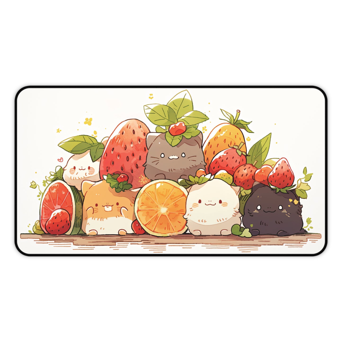 Cute Anime Cats With Fruit - Desk Mat