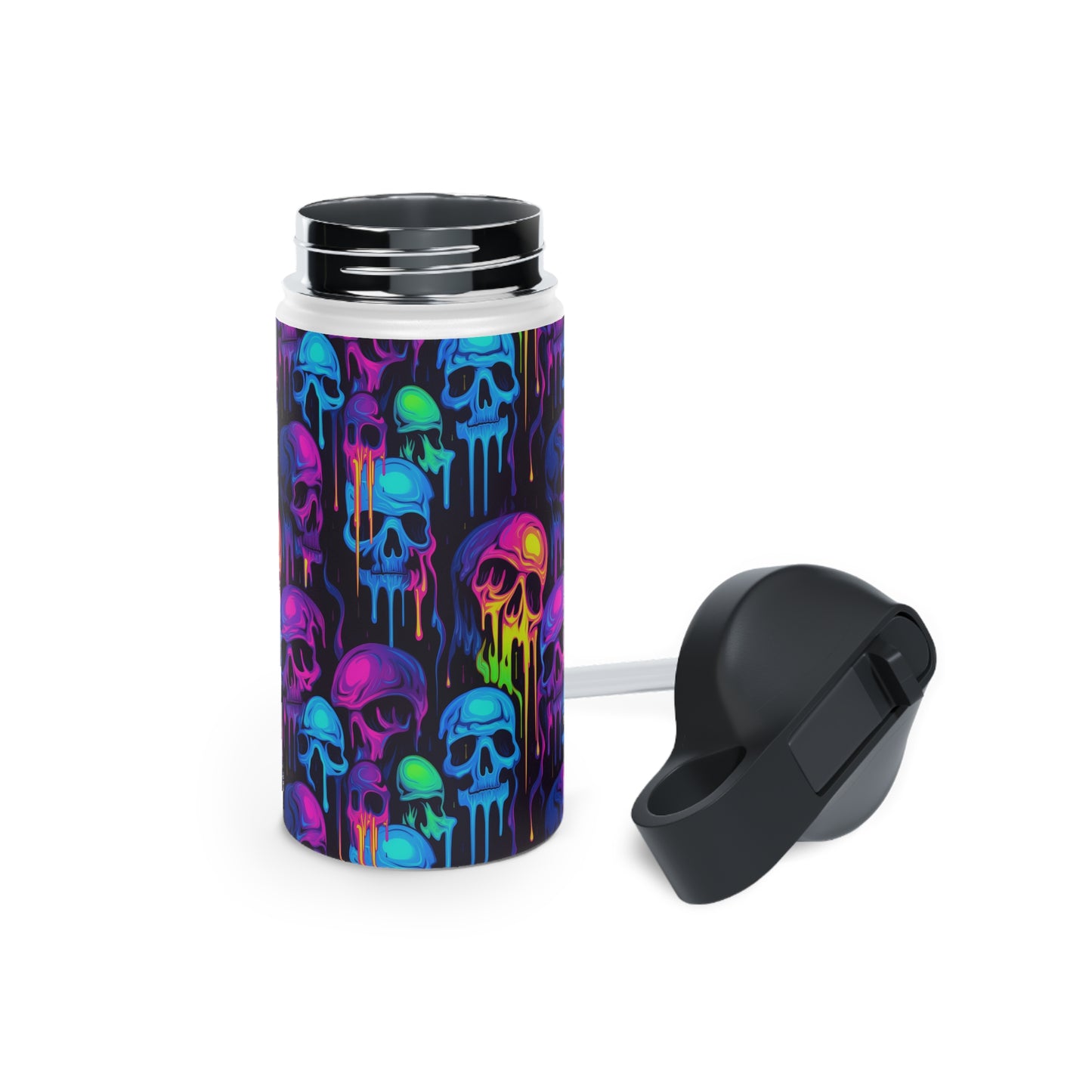 Neon Skulls - Stainless Steel Water Bottle, Straw Lid