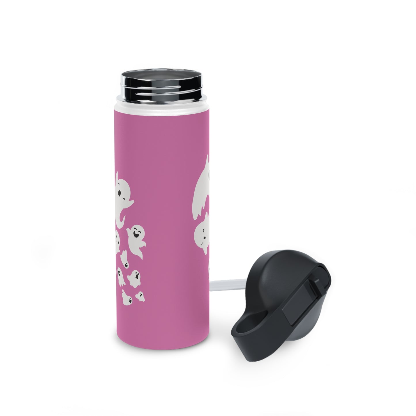 Pink Ghosts - Stainless Steel Water Bottle, Straw Lid