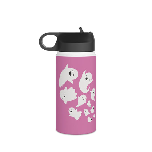 Pink Ghosts - Stainless Steel Water Bottle, Straw Lid