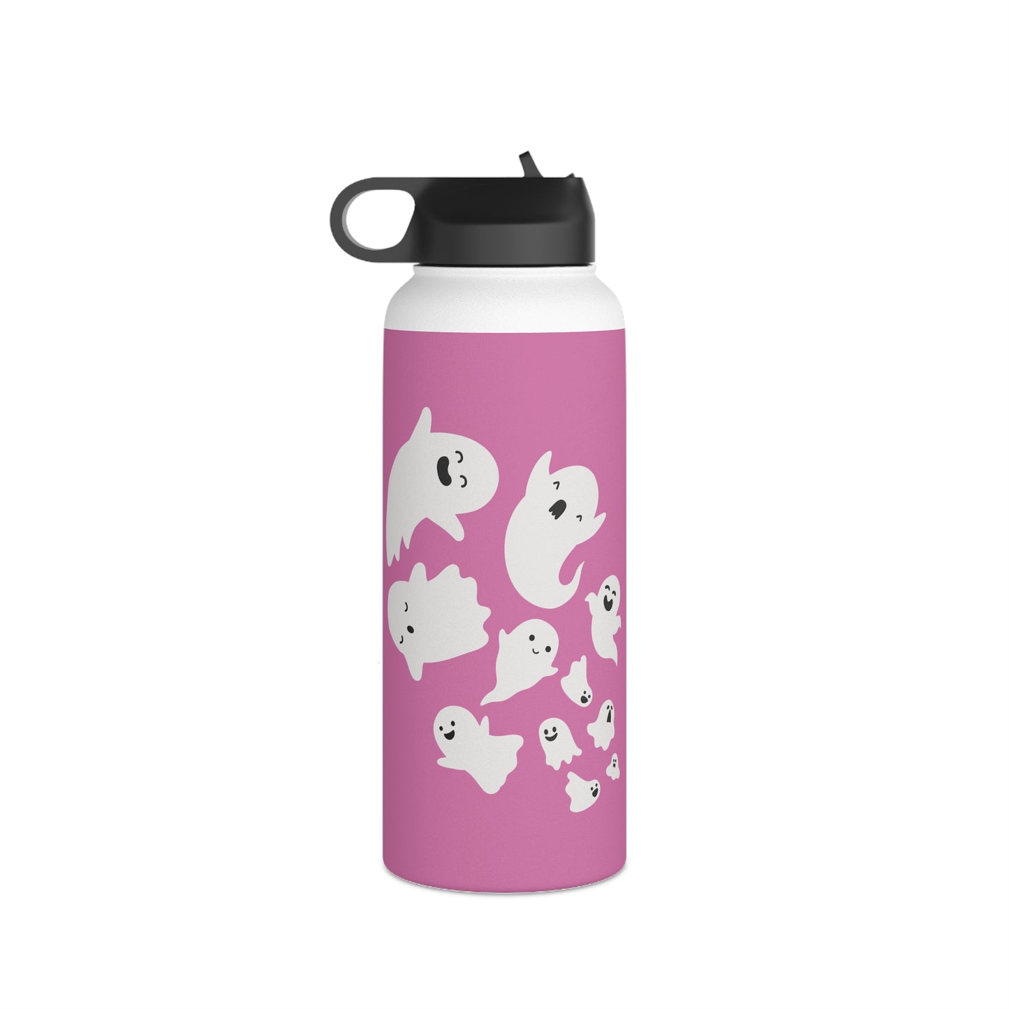 Pink Ghosts - Stainless Steel Water Bottle, Straw Lid